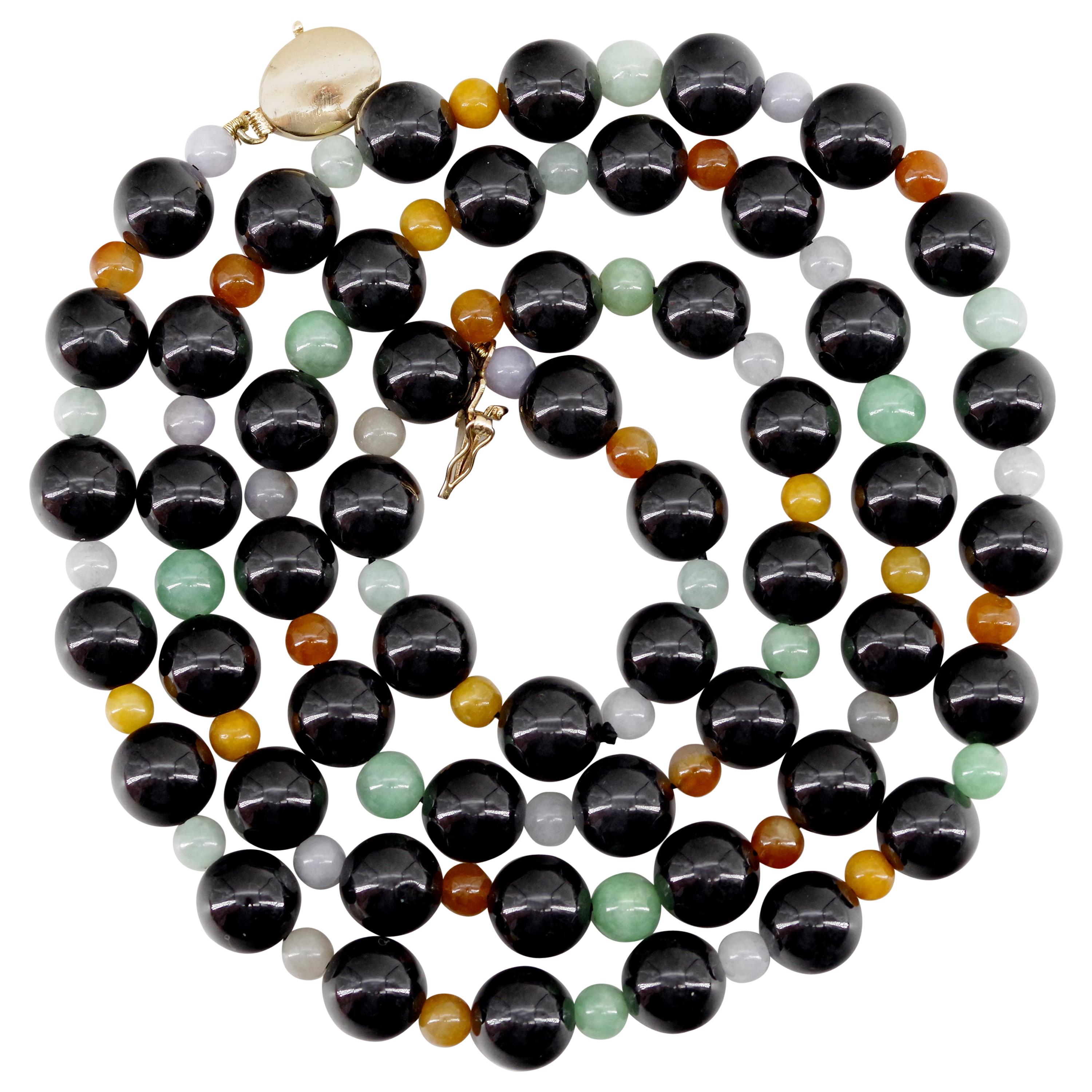 Certified Untreated Multi-Color Jade Necklace Midcentury