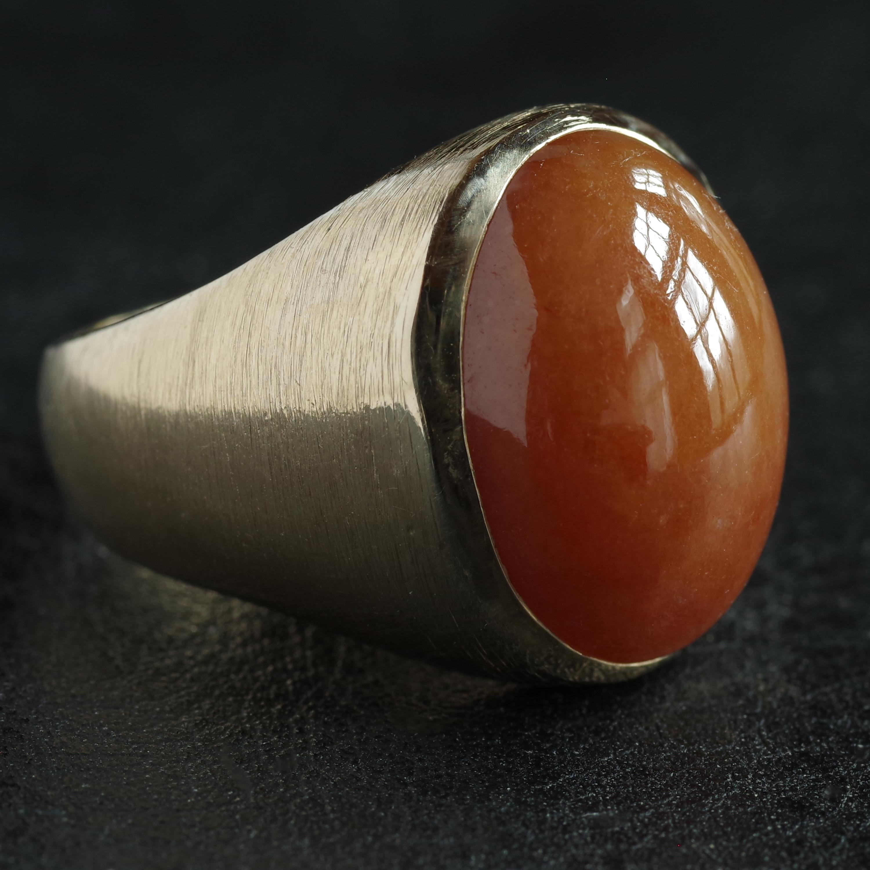 Certified Untreated Red Jade Ring from Midcentury 3