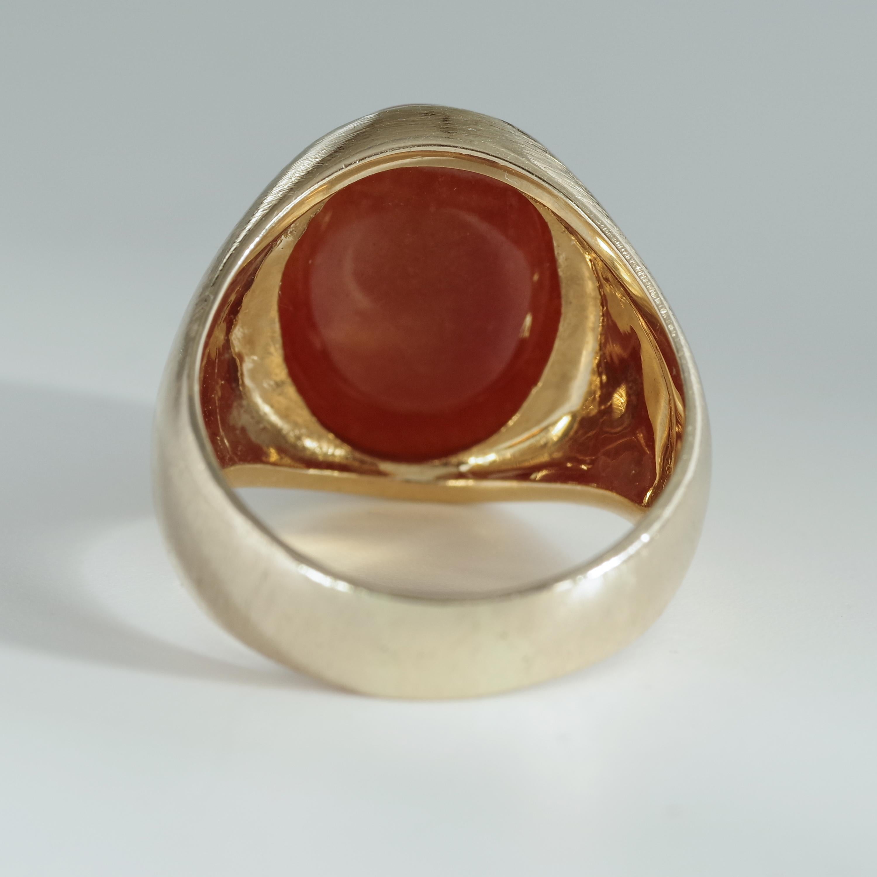 Certified Untreated Red Jade Ring from Midcentury 4