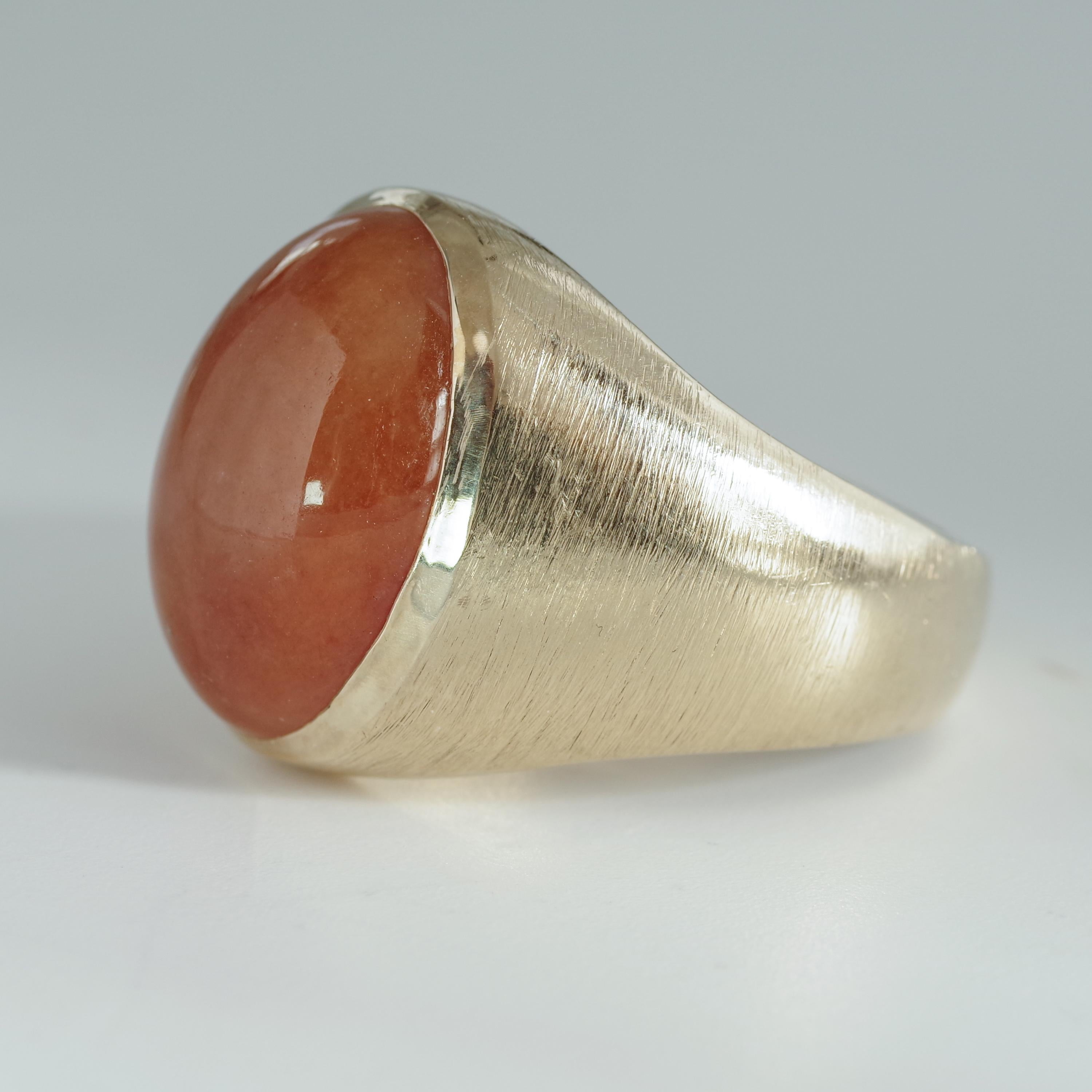 Modern Certified Untreated Red Jade Ring from Midcentury