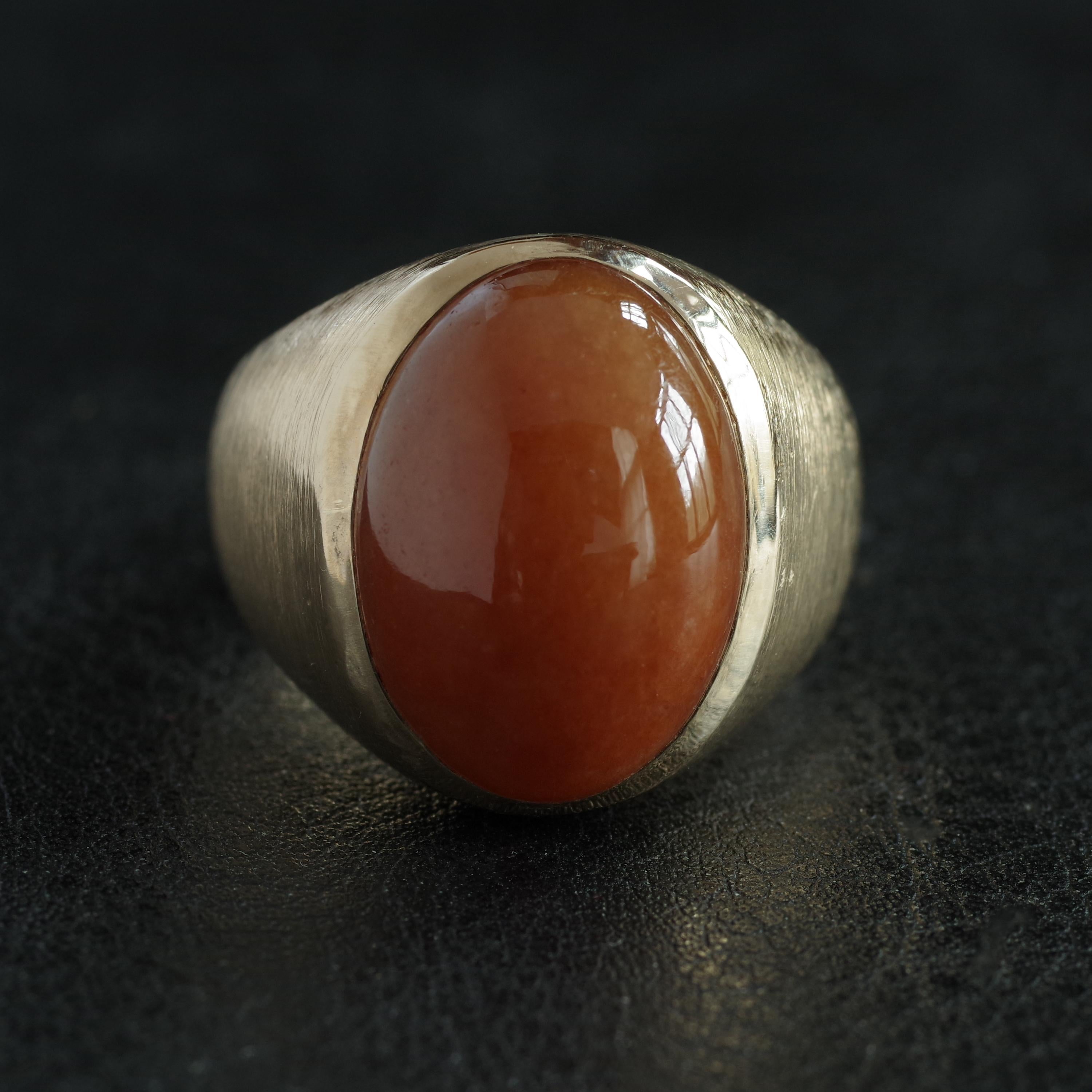 Women's or Men's Certified Untreated Red Jade Ring from Midcentury