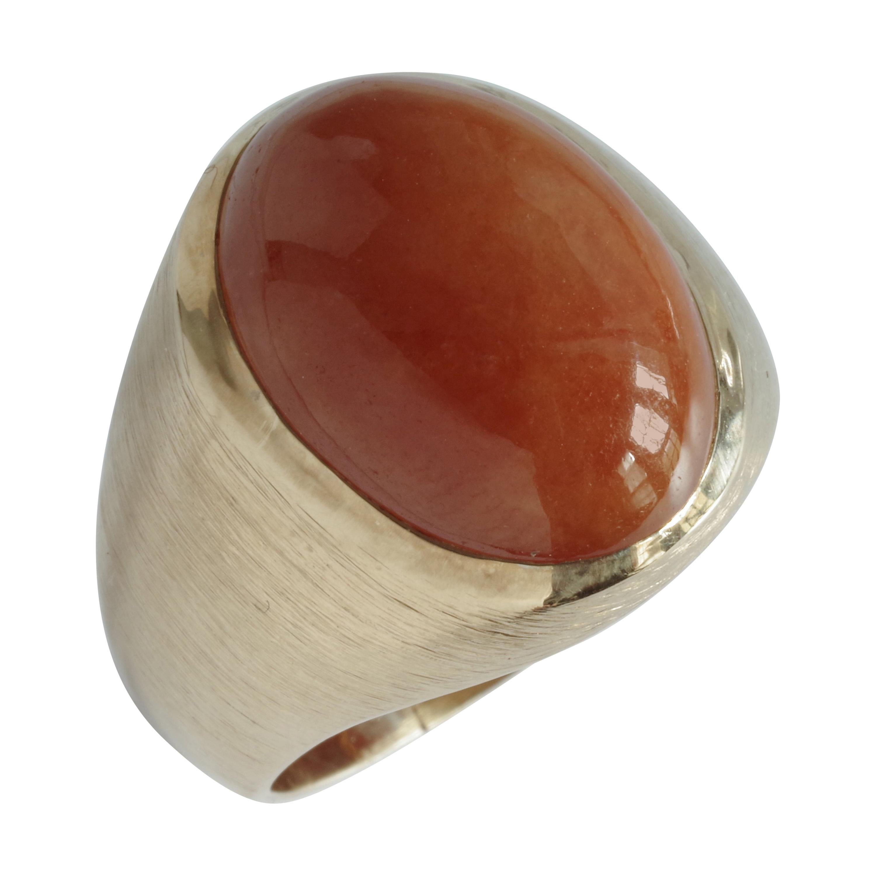 Certified Untreated Red Jade Ring from Midcentury