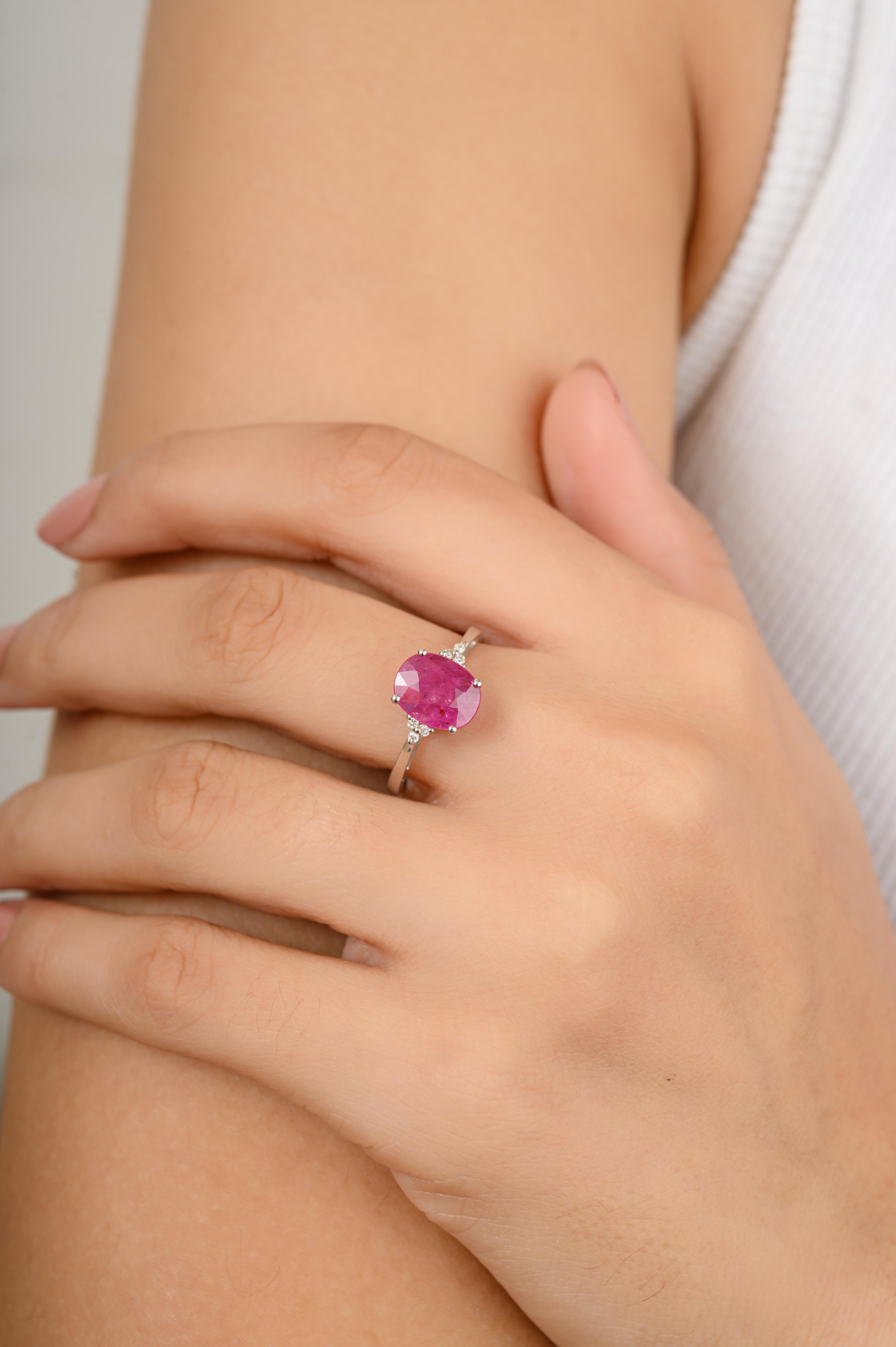 For Sale:  Certified Untreated Ruby Diamond Wedding Ring Gift in 14k Solid White Gold 2