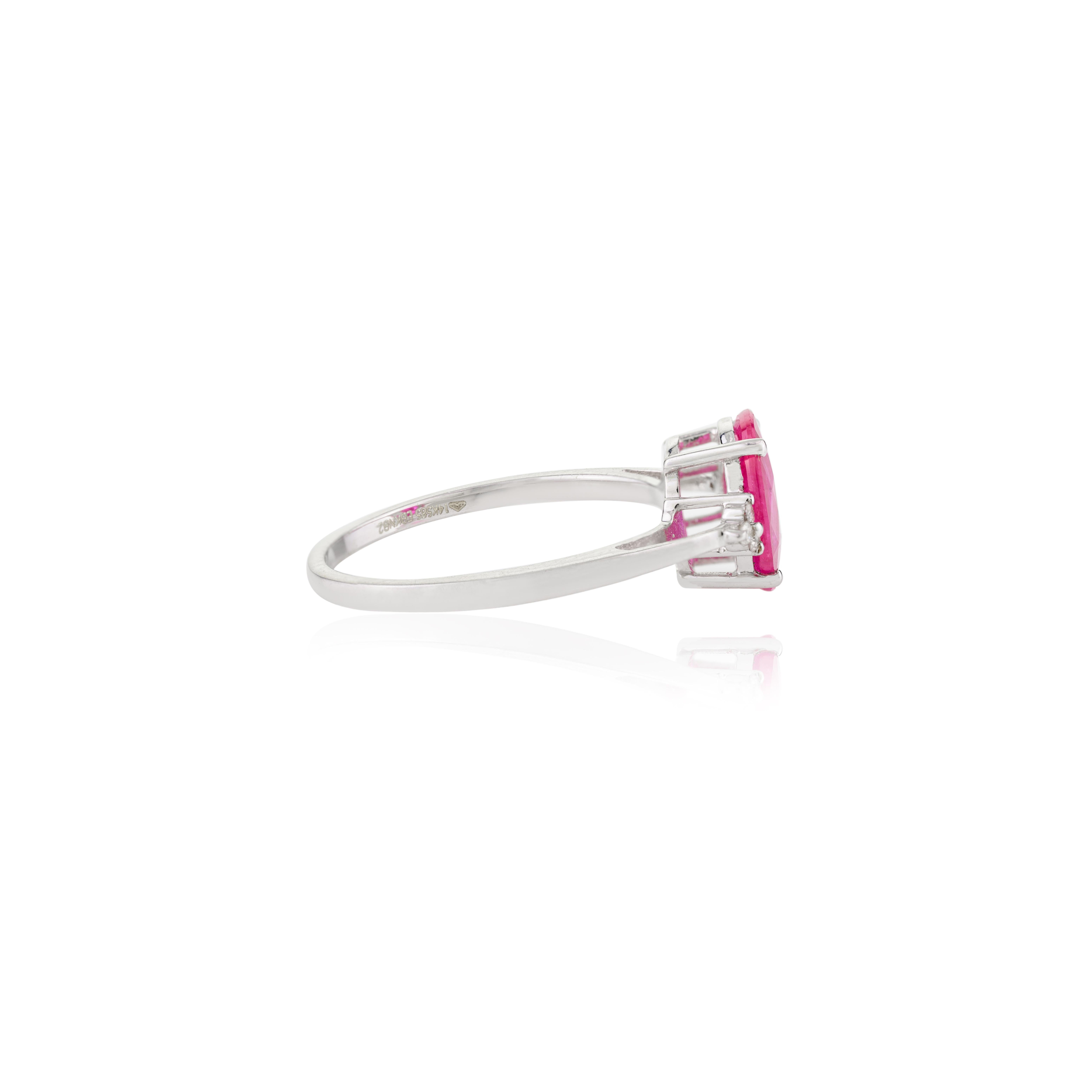 For Sale:  Certified Untreated Ruby Diamond Wedding Ring Gift in 14k Solid White Gold 3