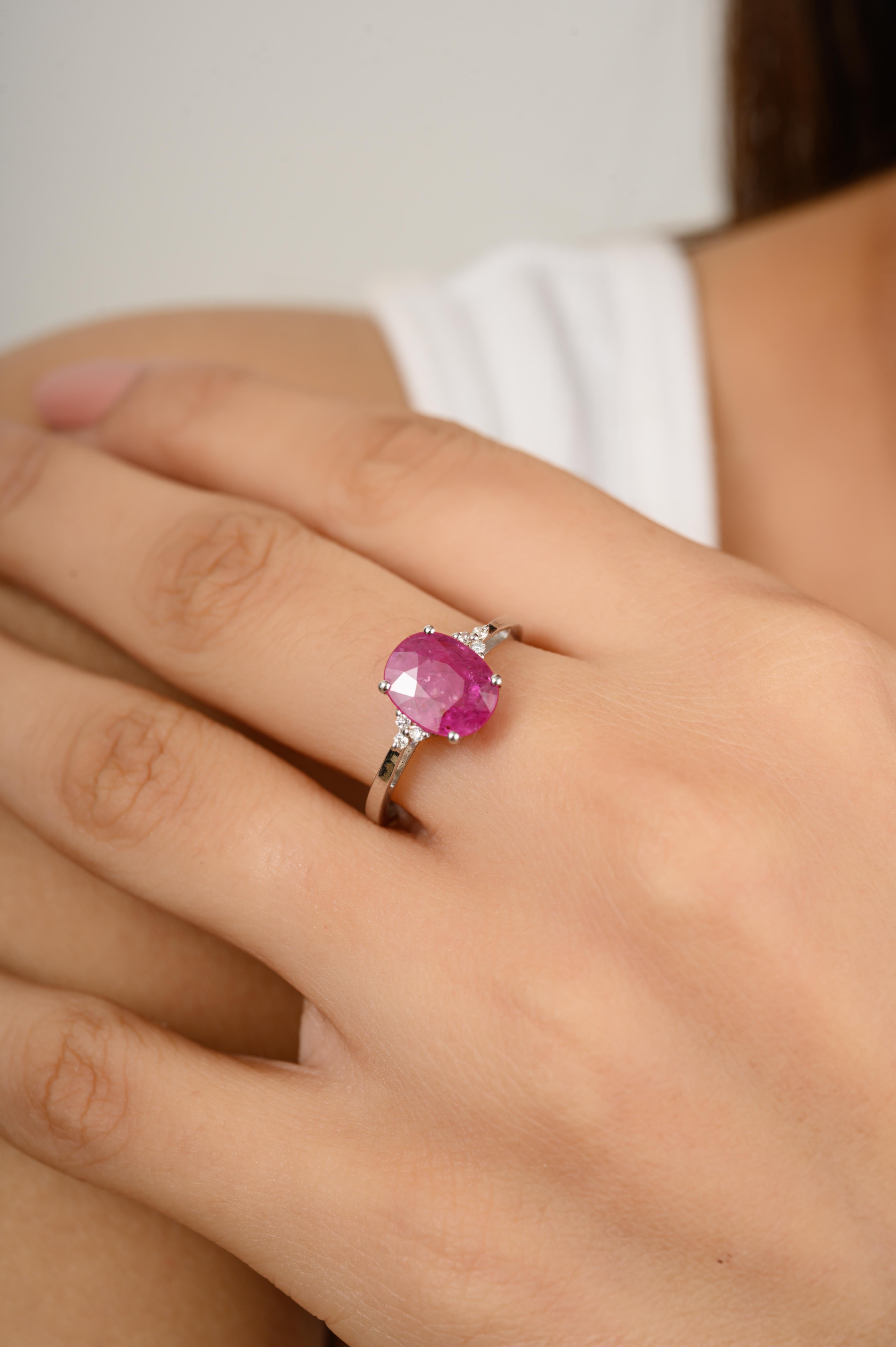 For Sale:  Certified Untreated Ruby Diamond Wedding Ring Gift in 14k Solid White Gold 5