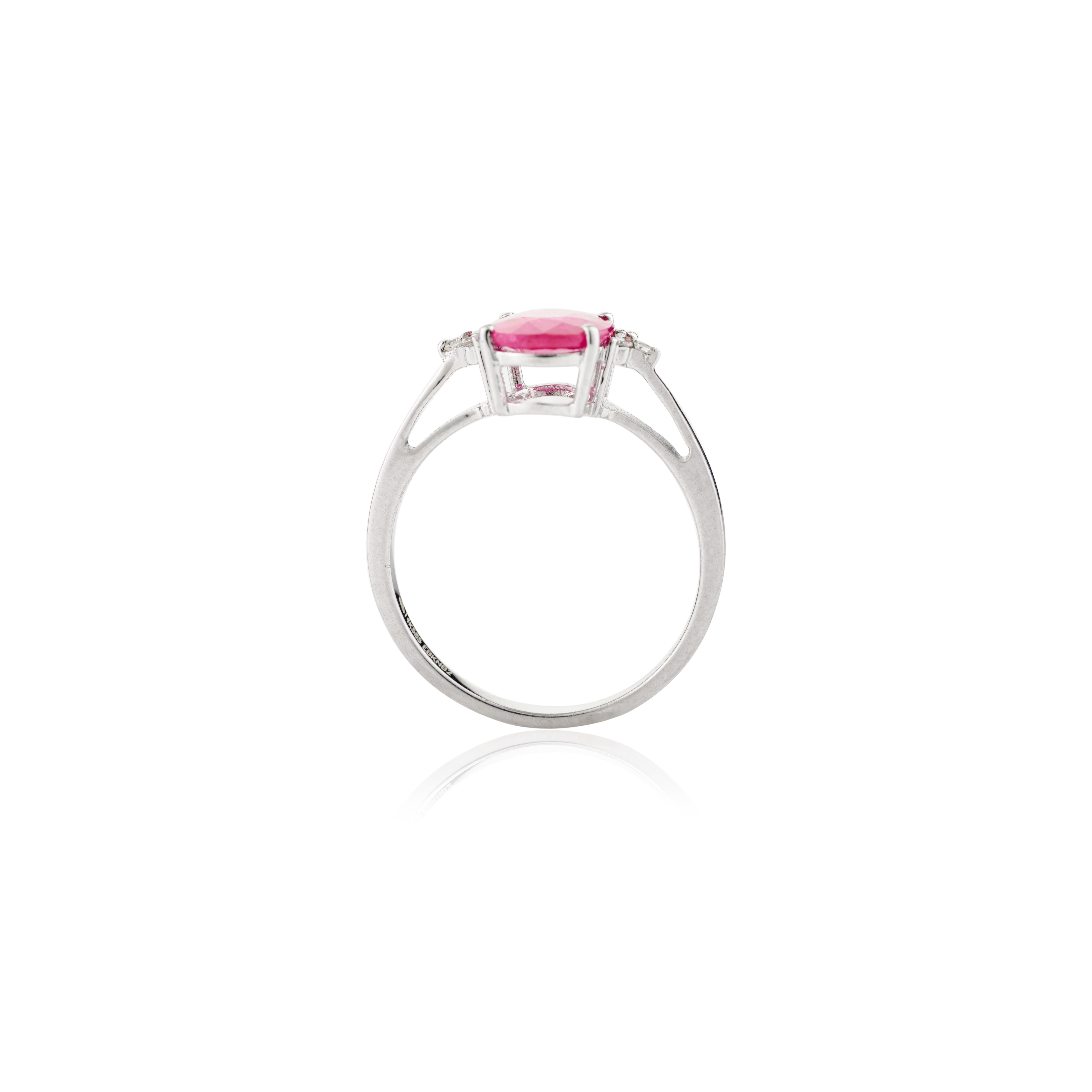 For Sale:  Certified Untreated Ruby Diamond Wedding Ring Gift in 14k Solid White Gold 7