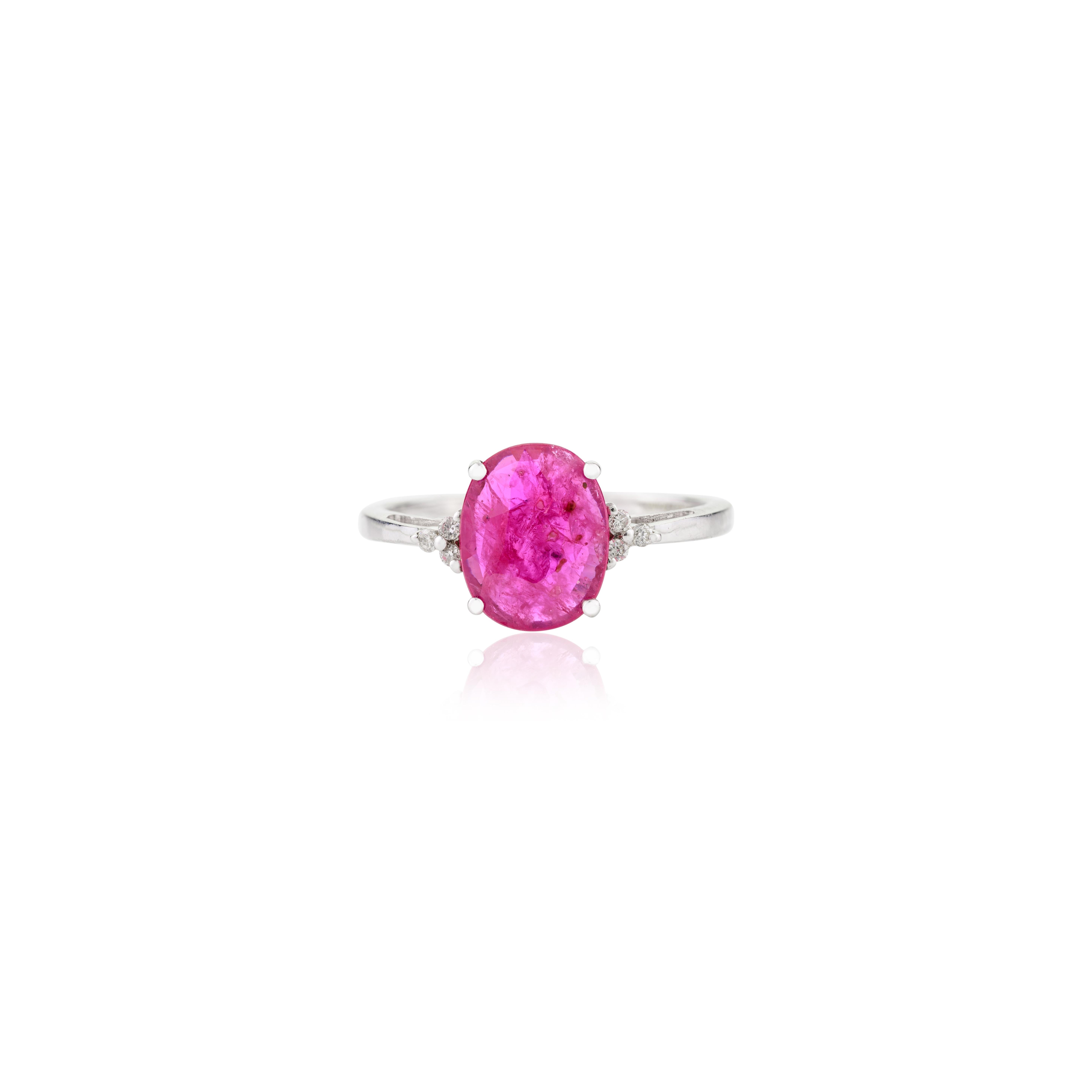 For Sale:  Certified Untreated Ruby Diamond Wedding Ring Gift in 14k Solid White Gold 8