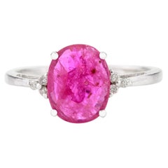 Certified Untreated Ruby Diamond Wedding Ring Gift in 14k Solid White Gold