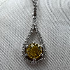 Certified Untreated Vivid Yellow Sapphire & Diamond 18 Karat White Gold Pendant