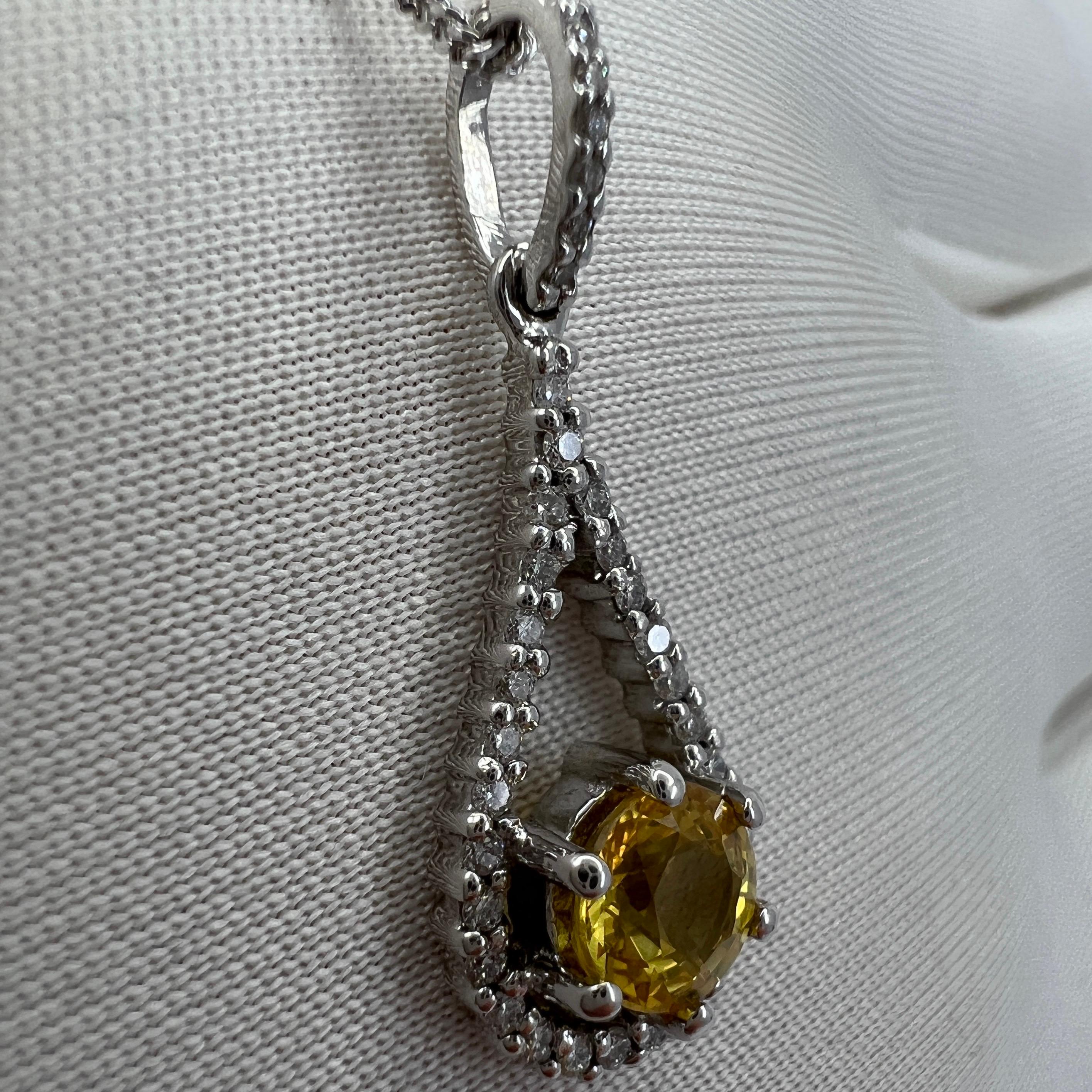 Certified Untreated Vivid Yellow Sapphire & Diamond 18 Karat White Gold Pendant For Sale 2