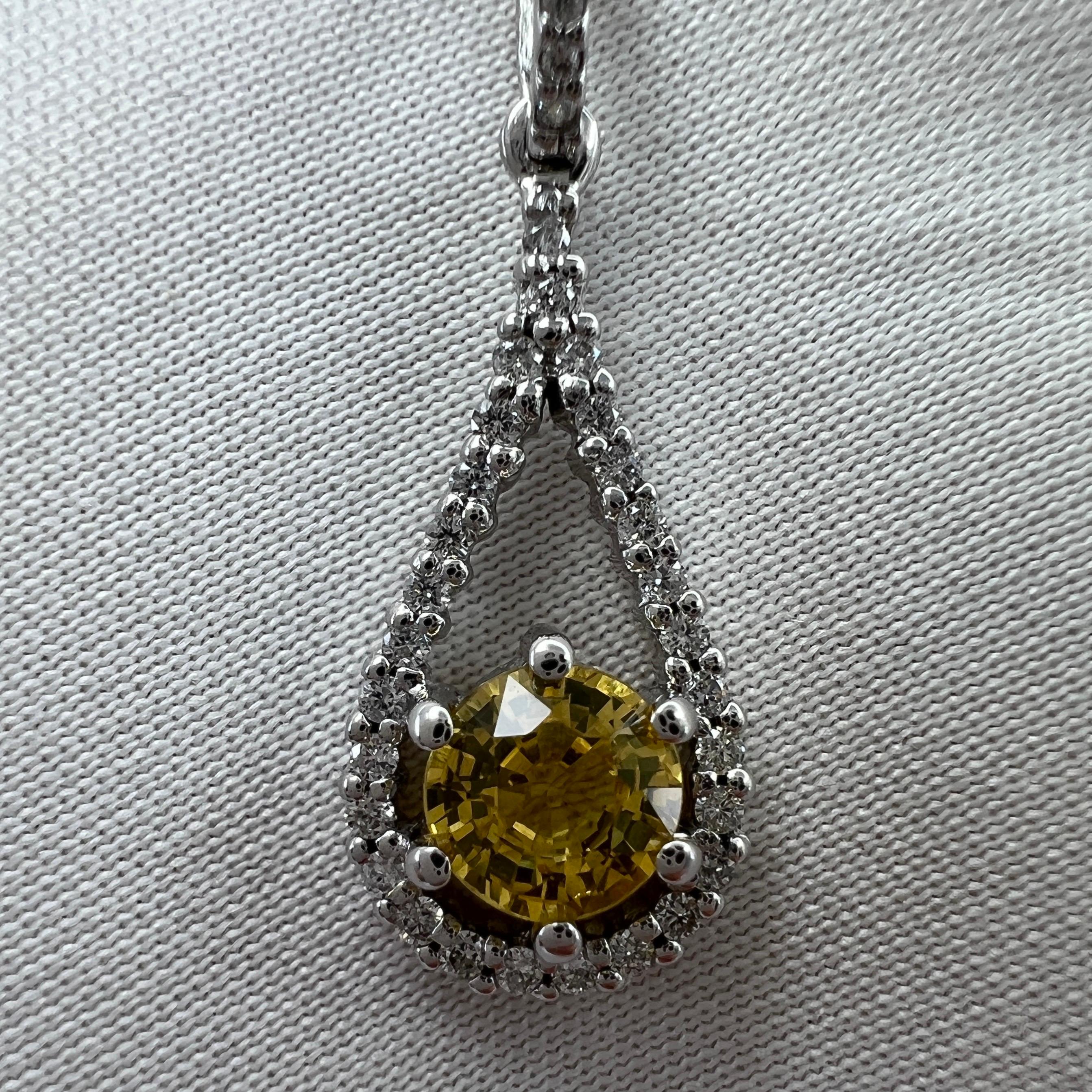 Certified Untreated Vivid Yellow Sapphire & Diamond 18 Karat White Gold Pendant For Sale 3
