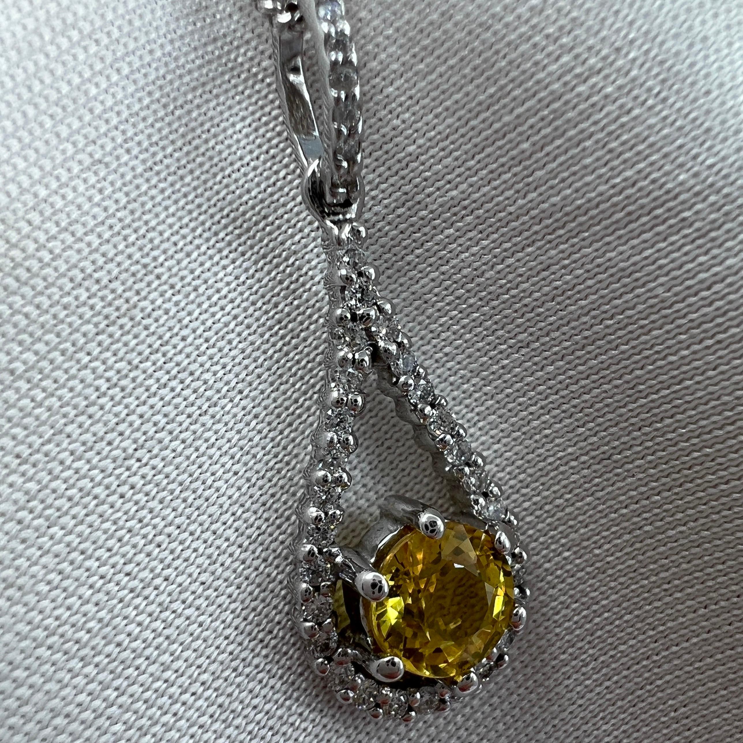 Certified Untreated Vivid Yellow Sapphire & Diamond 18 Karat White Gold Pendant For Sale 4