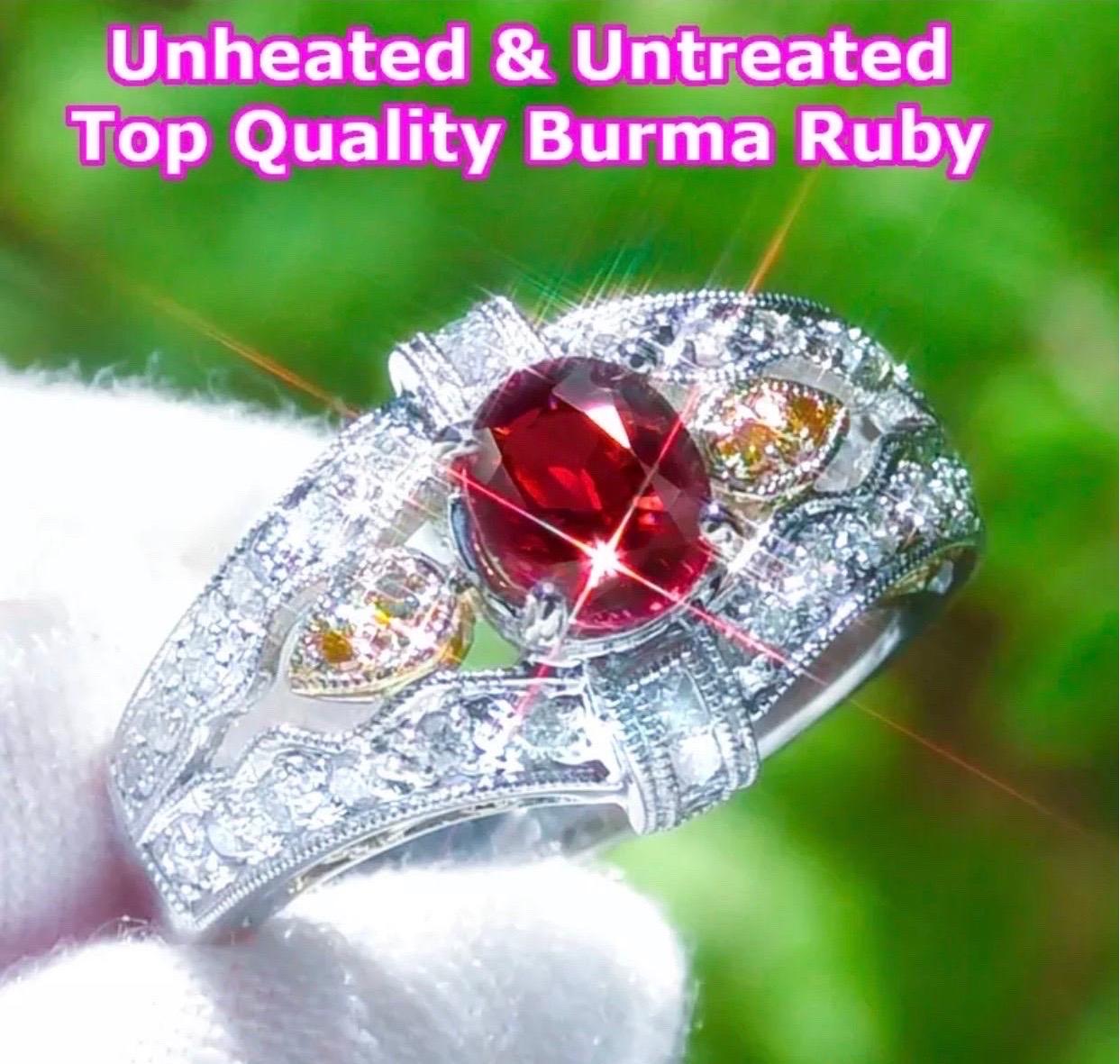 Certified Vintage 2.38 No Heat Burma Ruby Carat Art Deco Style Diamond Ring In Excellent Condition For Sale In Miami, FL