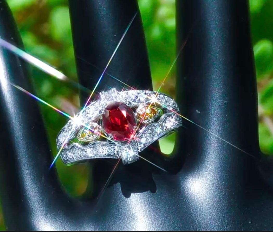 Women's Certified Vintage 2.38 No Heat Burma Ruby Carat Art Deco Style Diamond Ring For Sale