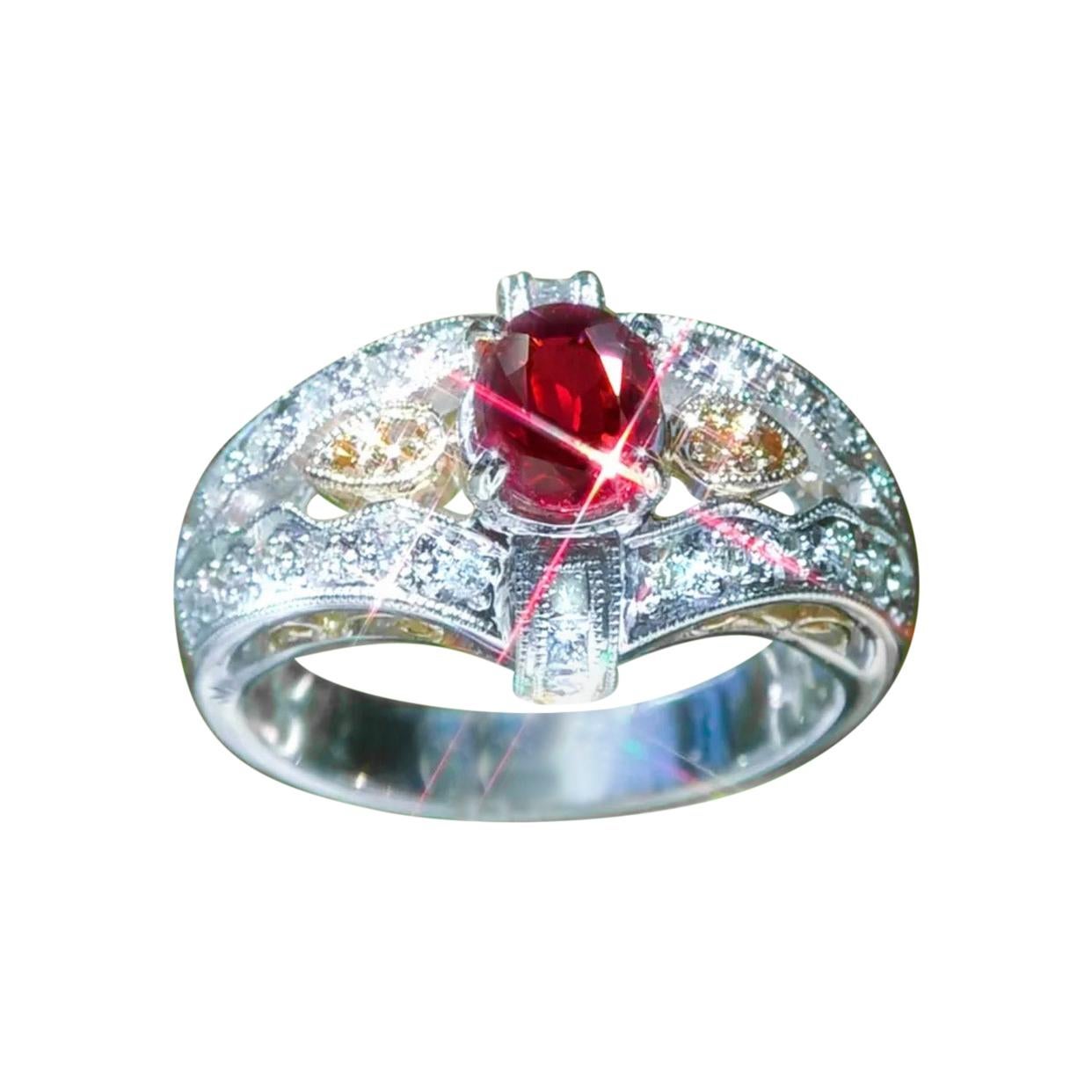 Certified Vintage 2.38 No Heat Burma Ruby Carat Art Deco Style Diamond Ring For Sale