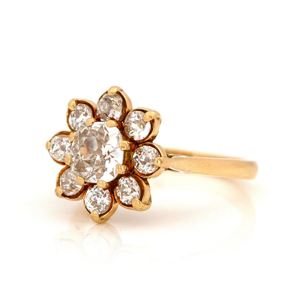Victorian Certified Vintage 2.45ct Old Mine & European Cut Diamond 18ct Gold Ring