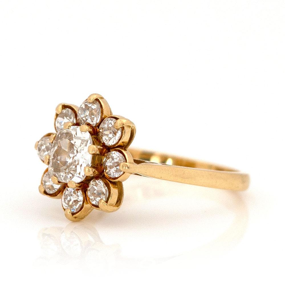 Certified Vintage 2.45ct Old Mine & European Cut Diamond 18ct Gold Ring In Good Condition In London, GB
