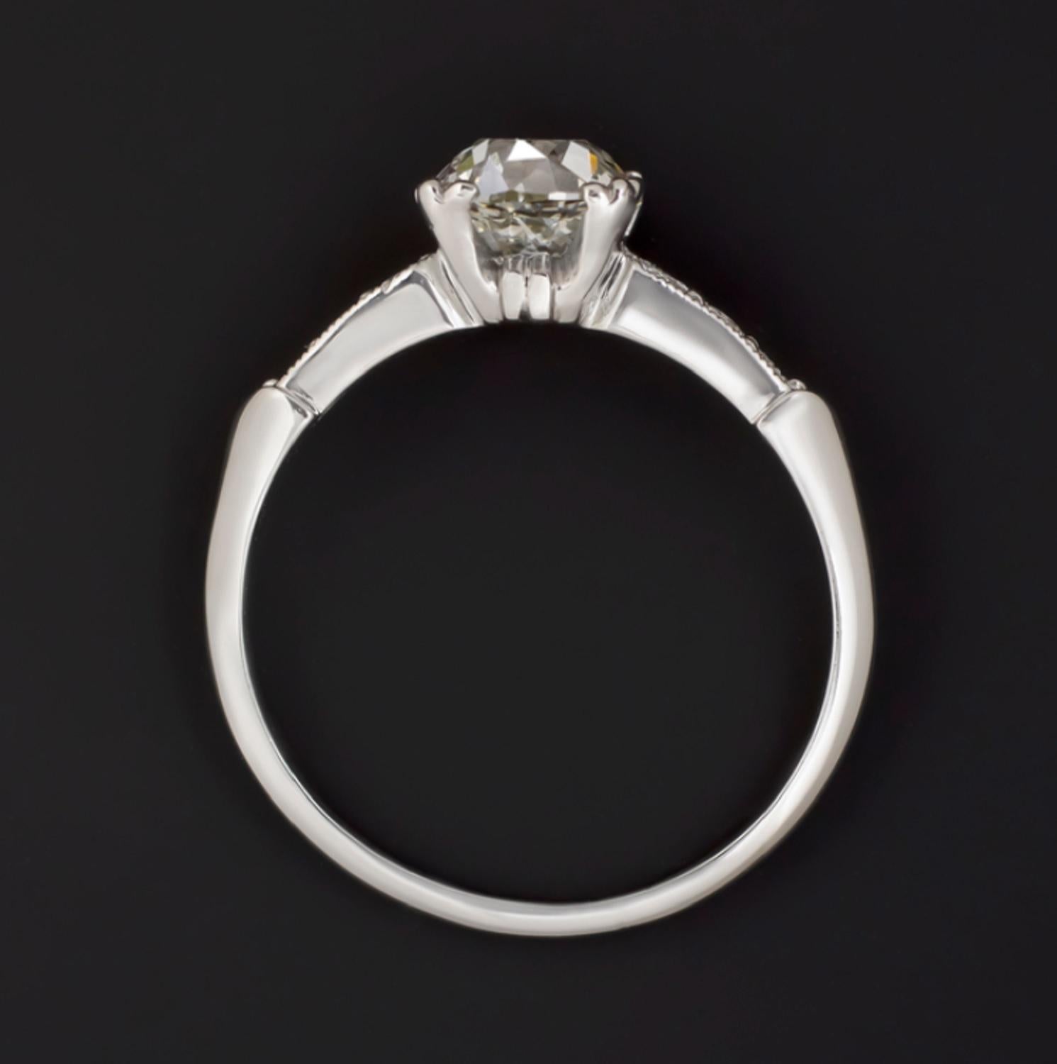Women's or Men's Certified Vintage Art Deco 1.30 Carat Old European Cut Platinum Ring