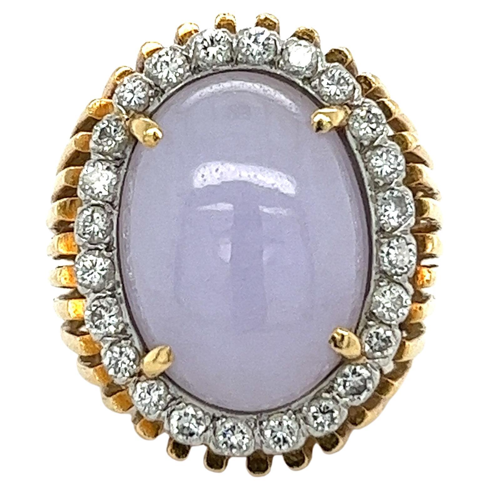 Certified Vintage Caged Line Ring Shank with Oval Cabochon Lavender Type A Jade For Sale