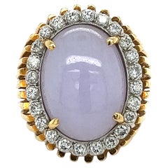 Zertifizierter Vintage Caged Line Ring Schaft mit ovalem Cabochon Lavendel Typ A Jade