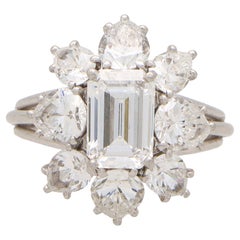 Certified Vintage Cartier D-Colour Emerald Cut Cluster Ring in Platinum