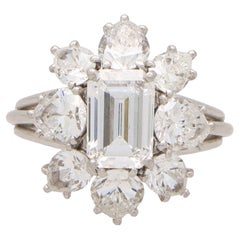 Certified Vintage Cartier D-Colour Emerald Cut Cluster Ring Set in Platinum