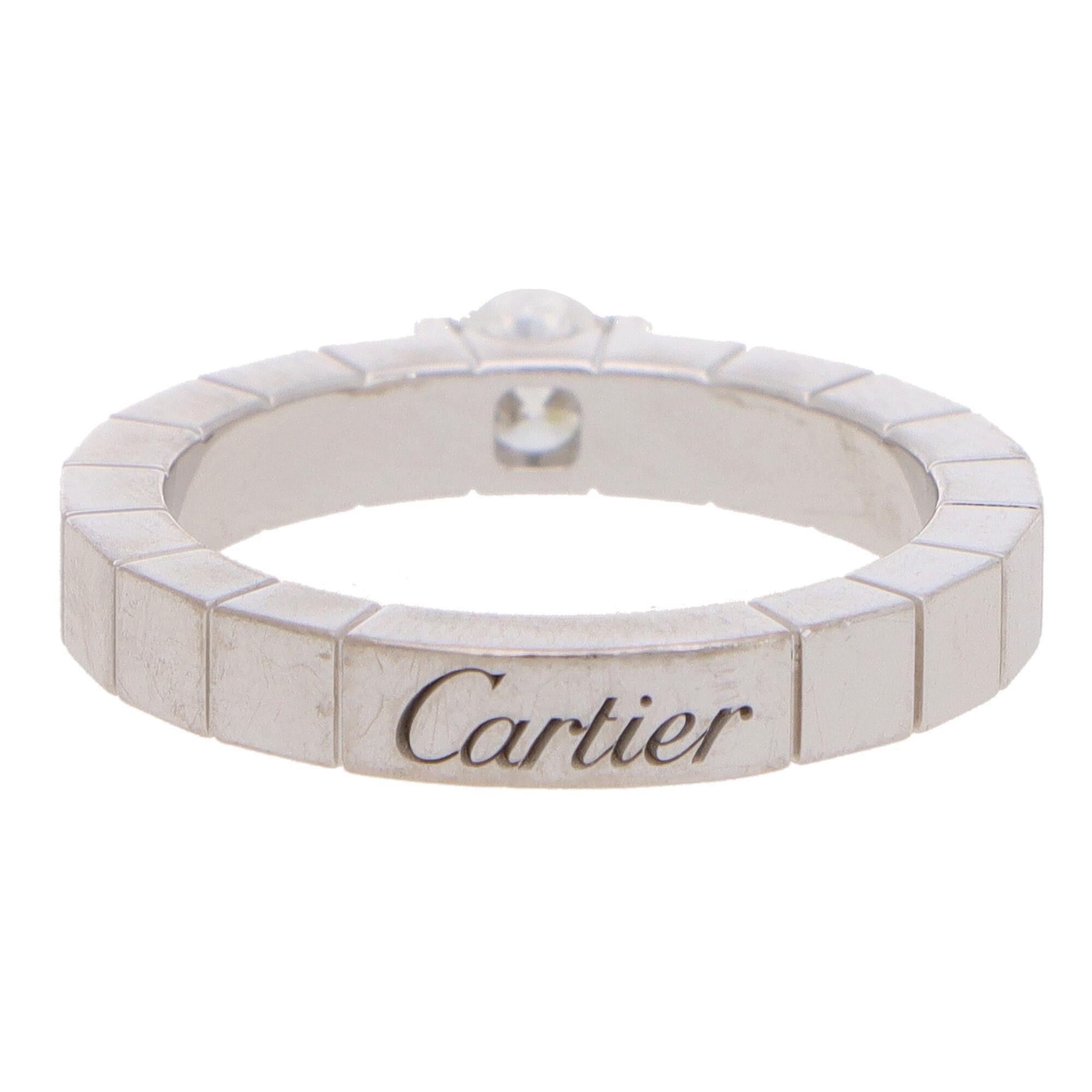 Round Cut Certified Vintage Cartier Lanières Solitaire Diamond Ring Set in 18k White Gold For Sale