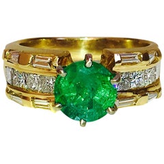 GIA Certified 4.85 Carats Vintage Cocktail Emerald Diamond Engagement Ring
