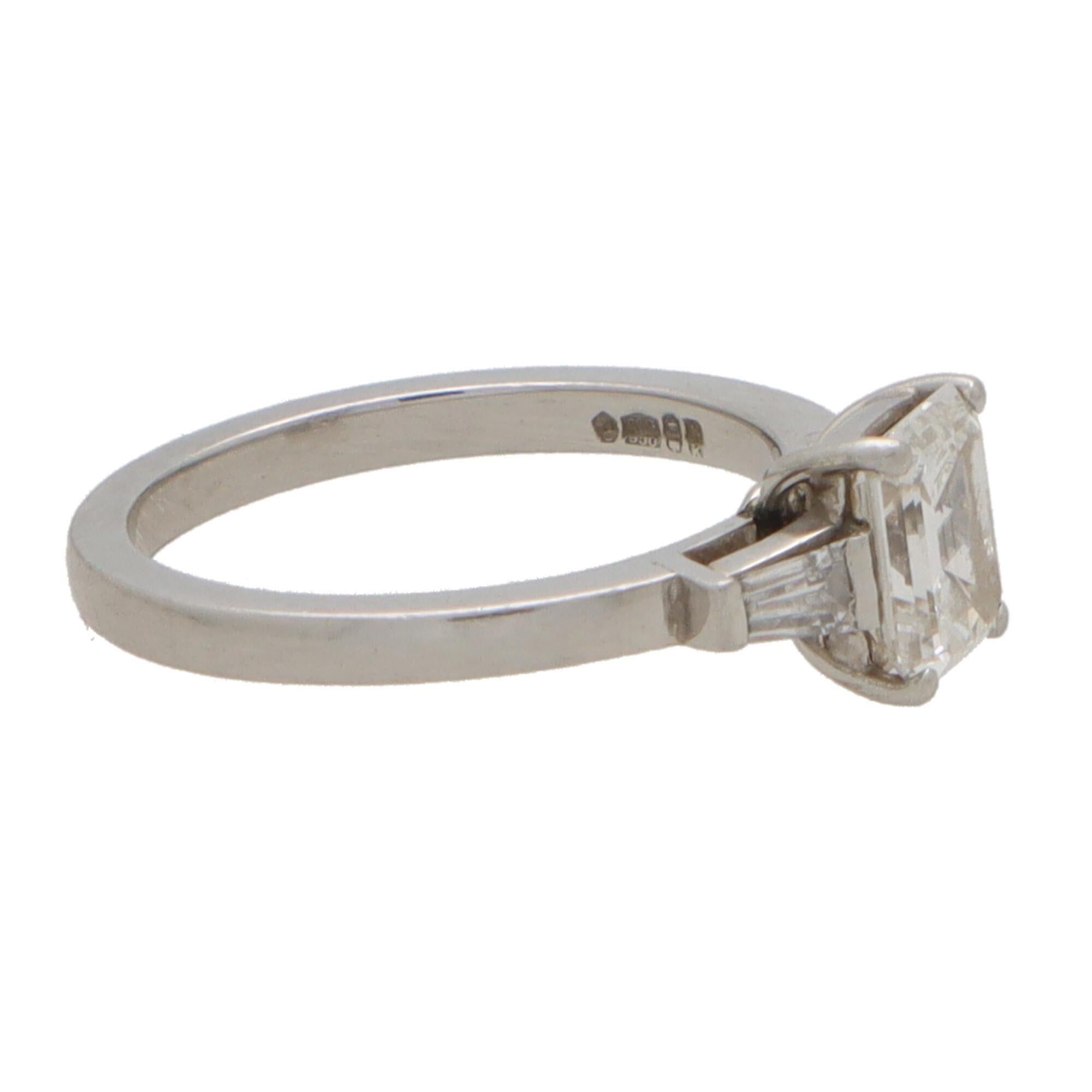 Women's or Men's Certified Vintage Emerald Cut Diamond Ring Set in Platinum For Sale