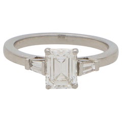 Certified Vintage Emerald Cut Diamond Ring Set in Platinum