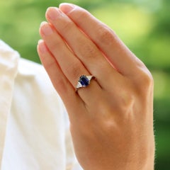 Certified Vintage Harry Winston Sapphire and Diamond Engagement Ring in Platinum