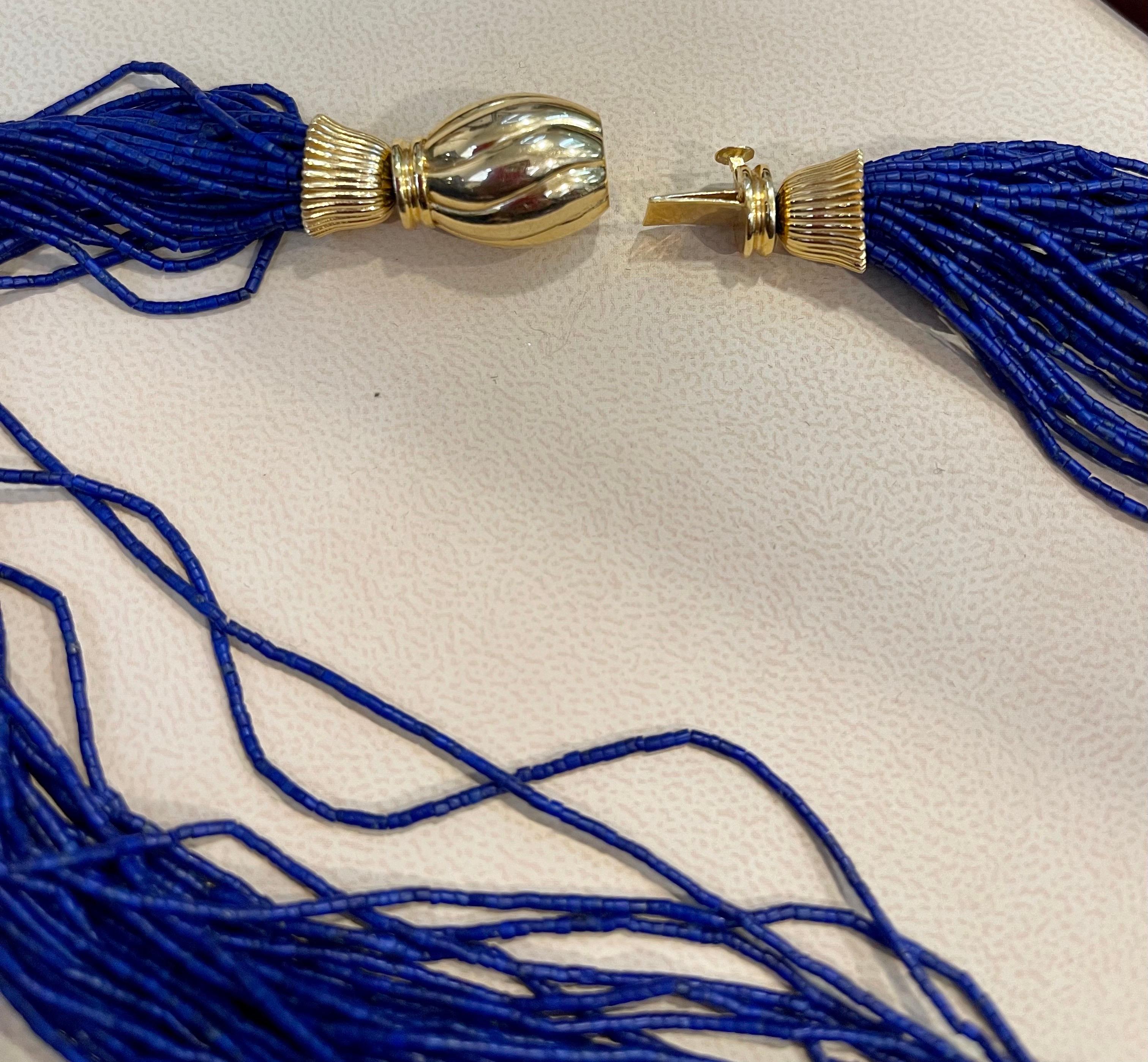 Certified Vintage Lapis Lazuli Multi Strand Necklace 14 Kt Yellow Gold Clasp For Sale 11