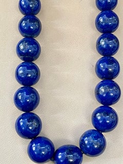 Certified Vintage Lapis Lazuli Single Strand  Diamond Necklace 14 Kt White Gold