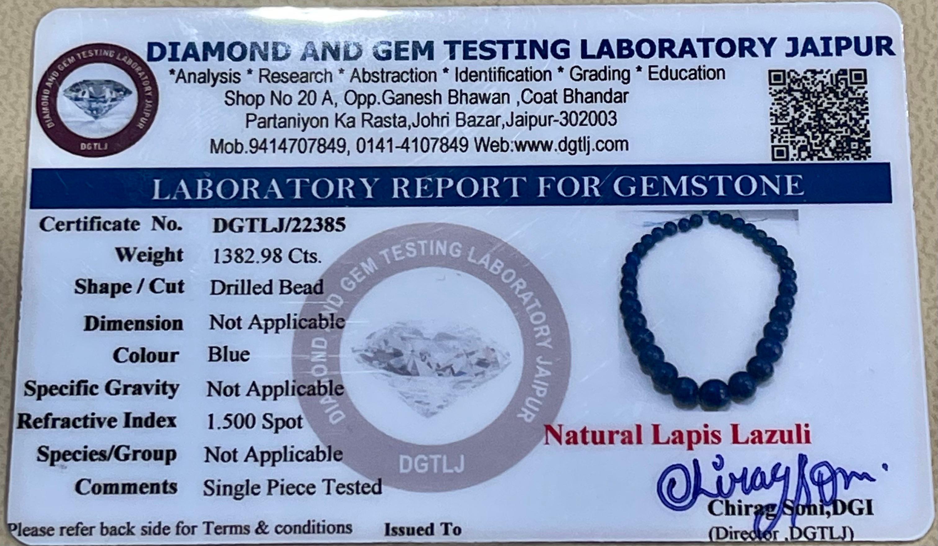 Collier vintage certifié Lapis-lazuli à un rang unique de diamants en or blanc 14 carats Pour femmes en vente