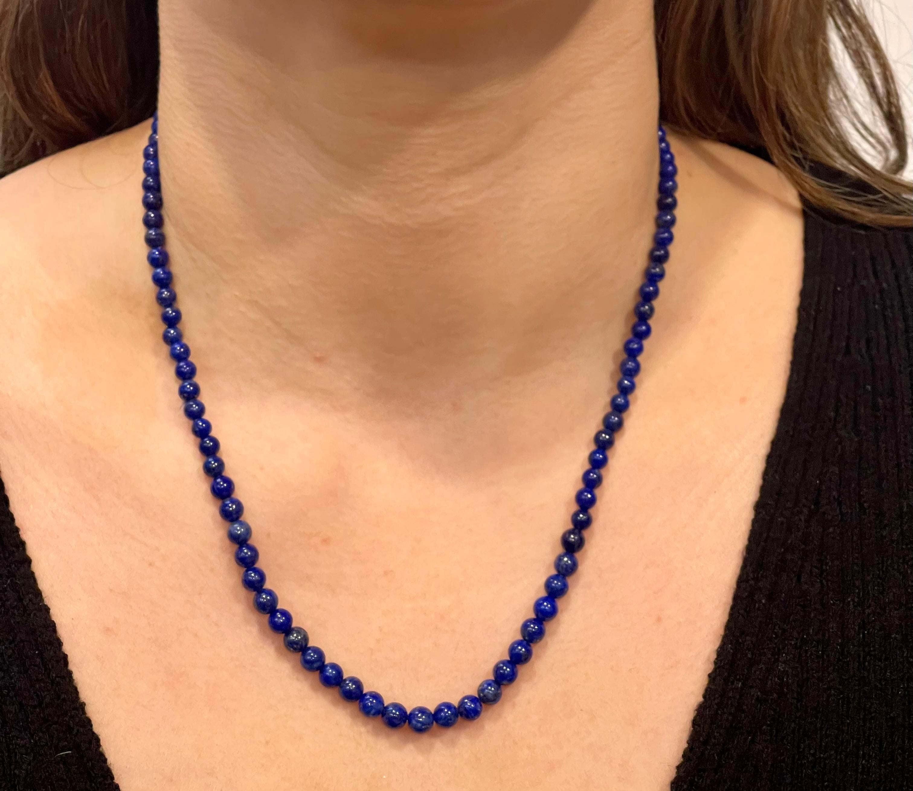 Certified Vintage Lapis Lazuli Single Strand Necklace 14 Kt Yellow Hook Clasp For Sale 2