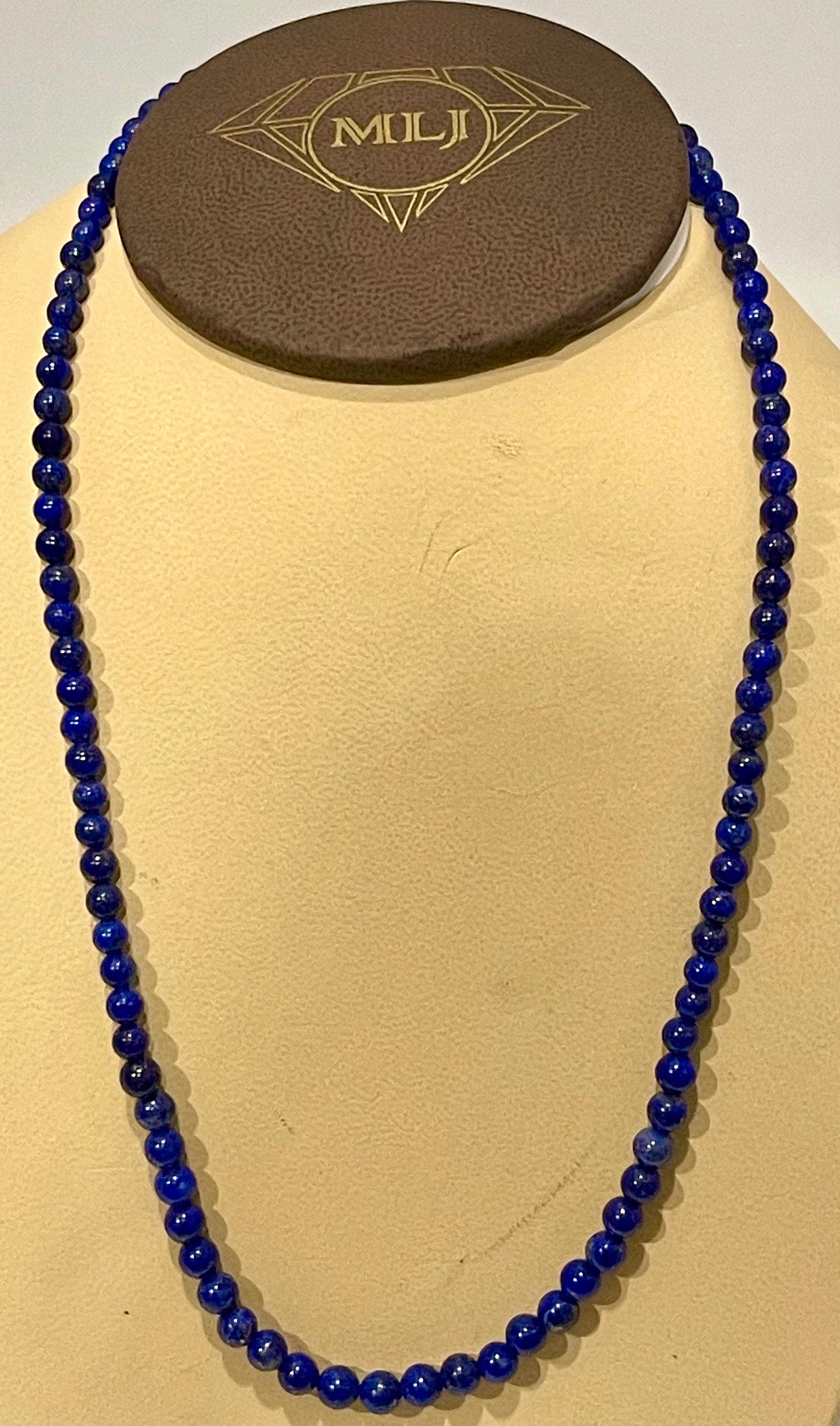 Women's Certified Vintage Lapis Lazuli Single Strand Necklace 14 Kt Yellow Hook Clasp For Sale