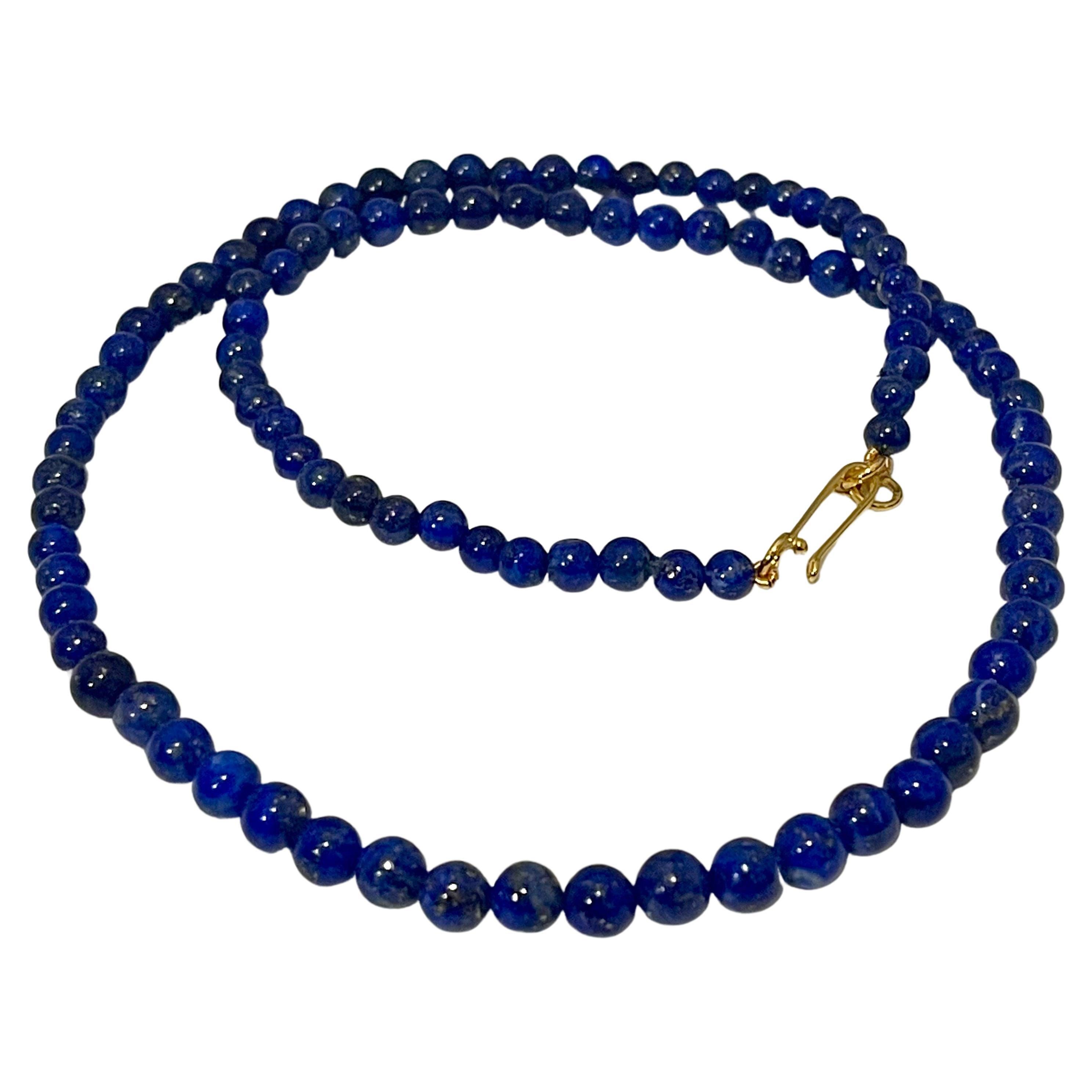 Certified Vintage Lapis Lazuli Single Strand Necklace 14 Kt Yellow Hook Clasp For Sale