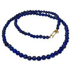 Certified Vintage Lapis Lazuli Single Strand Necklace 14 Kt Yellow Hook Clasp