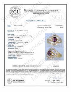 Anello da cocktail con rubini e diamanti in oro giallo 18 carati certificato in stile vintage