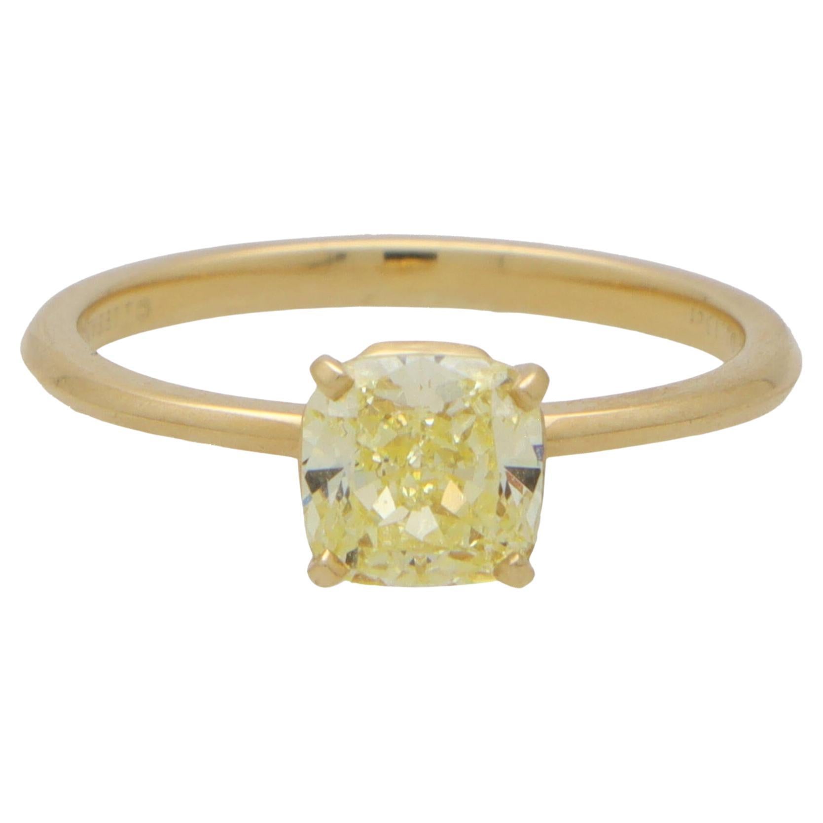 Certified Vintage Tiffany & Co. 'Tiffany True' Yellow Cushion Cut Diamond Ring For Sale