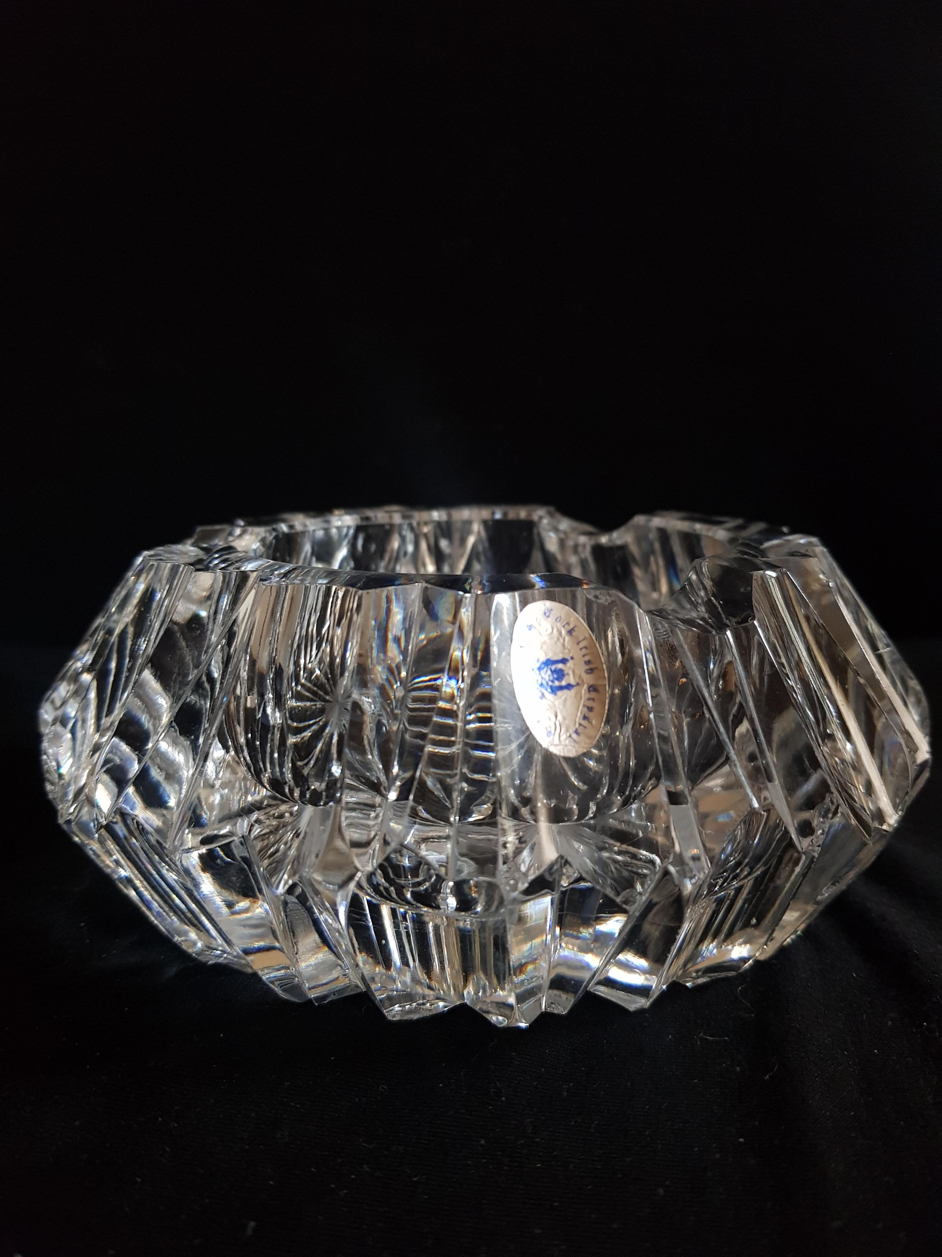 Beautiful vintage certified Cork Irish crystal, brilliant hand cut with original sticker brilliant condition.