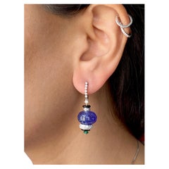 Pendants d'oreilles en or 18 carats avec perles de tanzanite naturelle de couleur vive certifiées