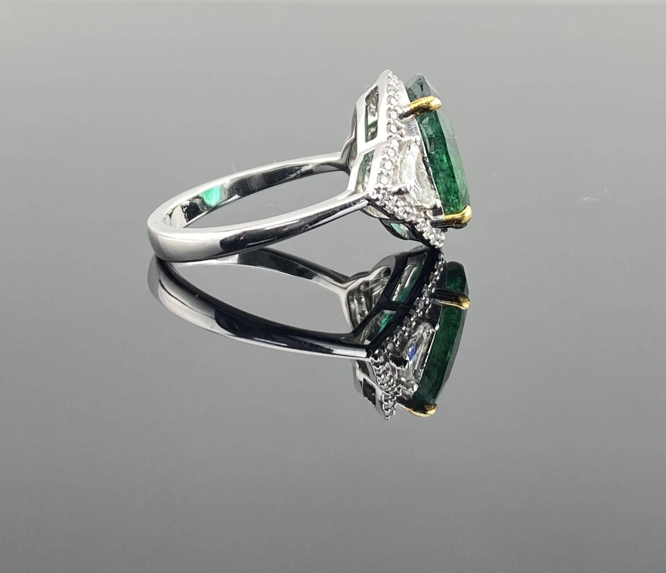 Certified Vivid Emerald and Diamond Ring In 18K White Gold Ring 6