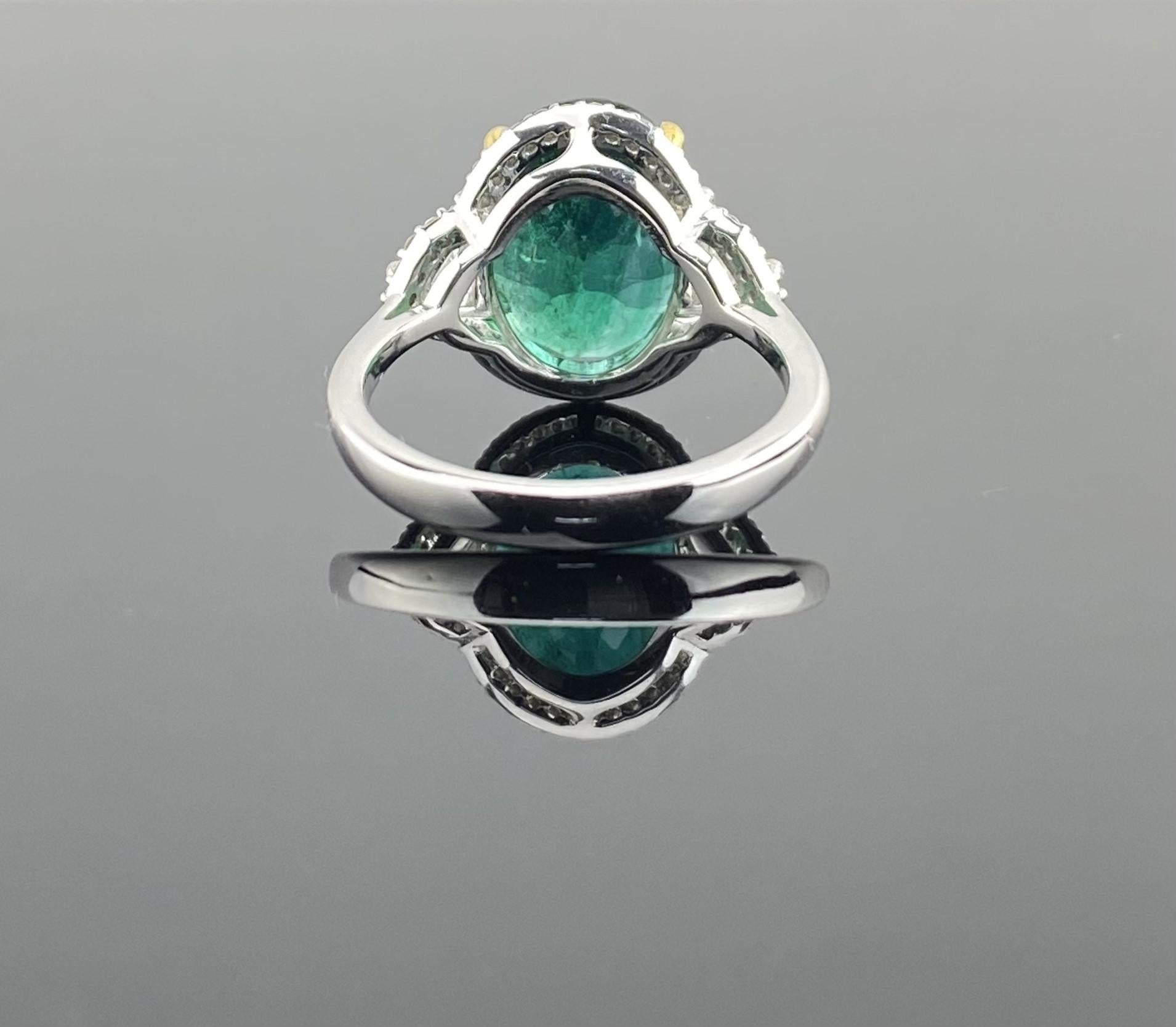 Certified Vivid Emerald and Diamond Ring In 18K White Gold Ring 7