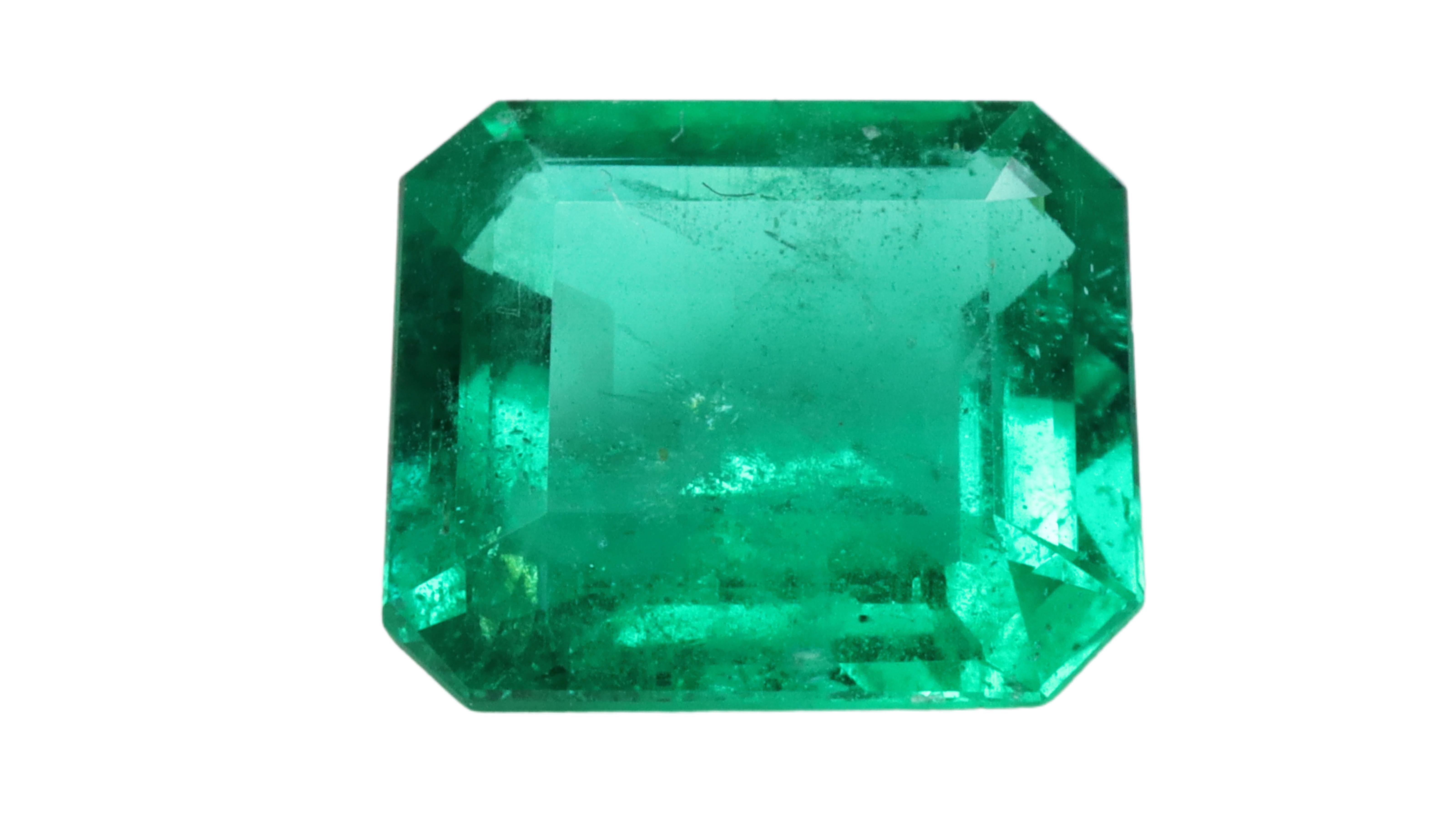 Certified Vivid Green Emerald - No treatment 1.12ct In New Condition For Sale In Antwerpen, BE