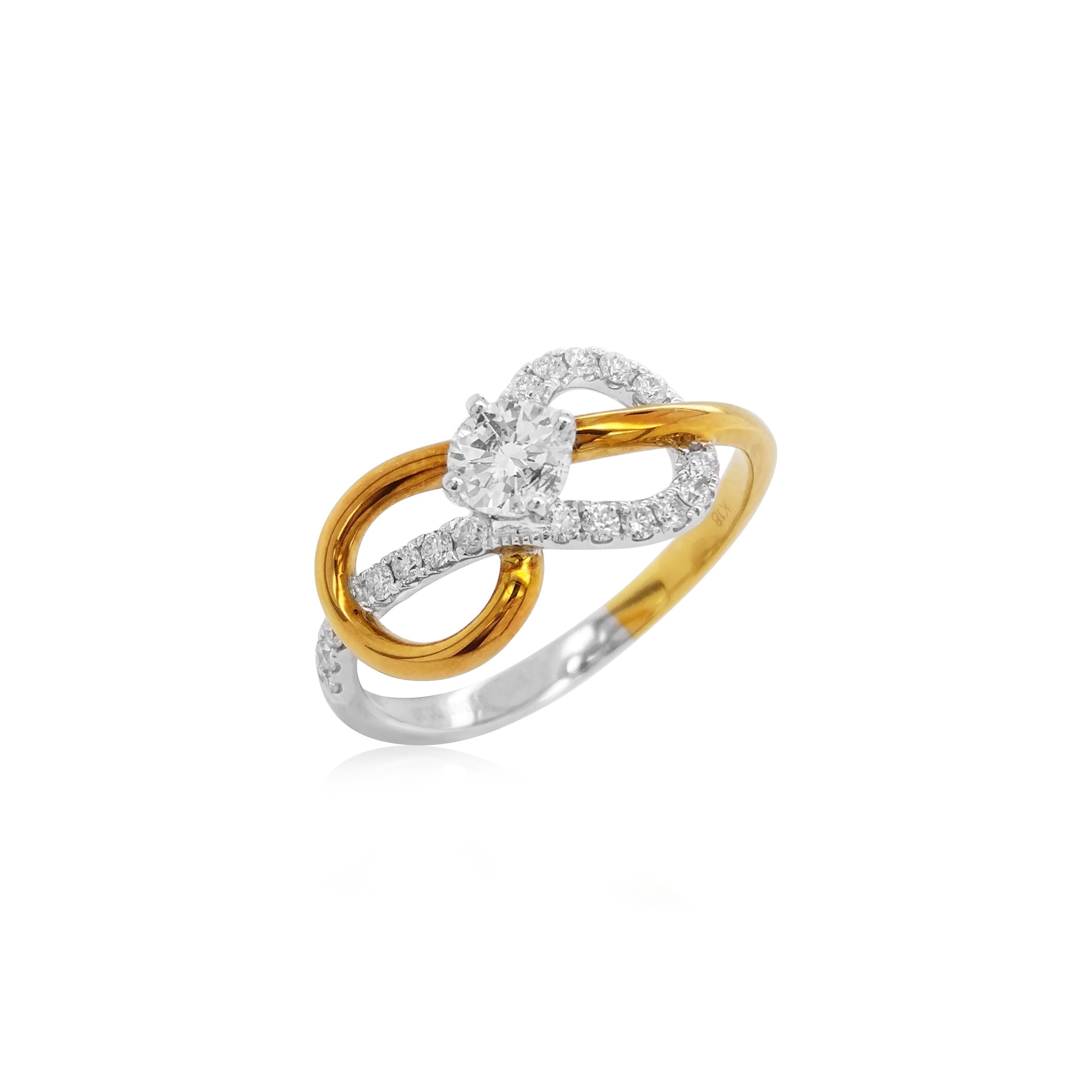 Contemporary Certified White Diamond 2-Tone 18K Gold Engagement Ring For Sale