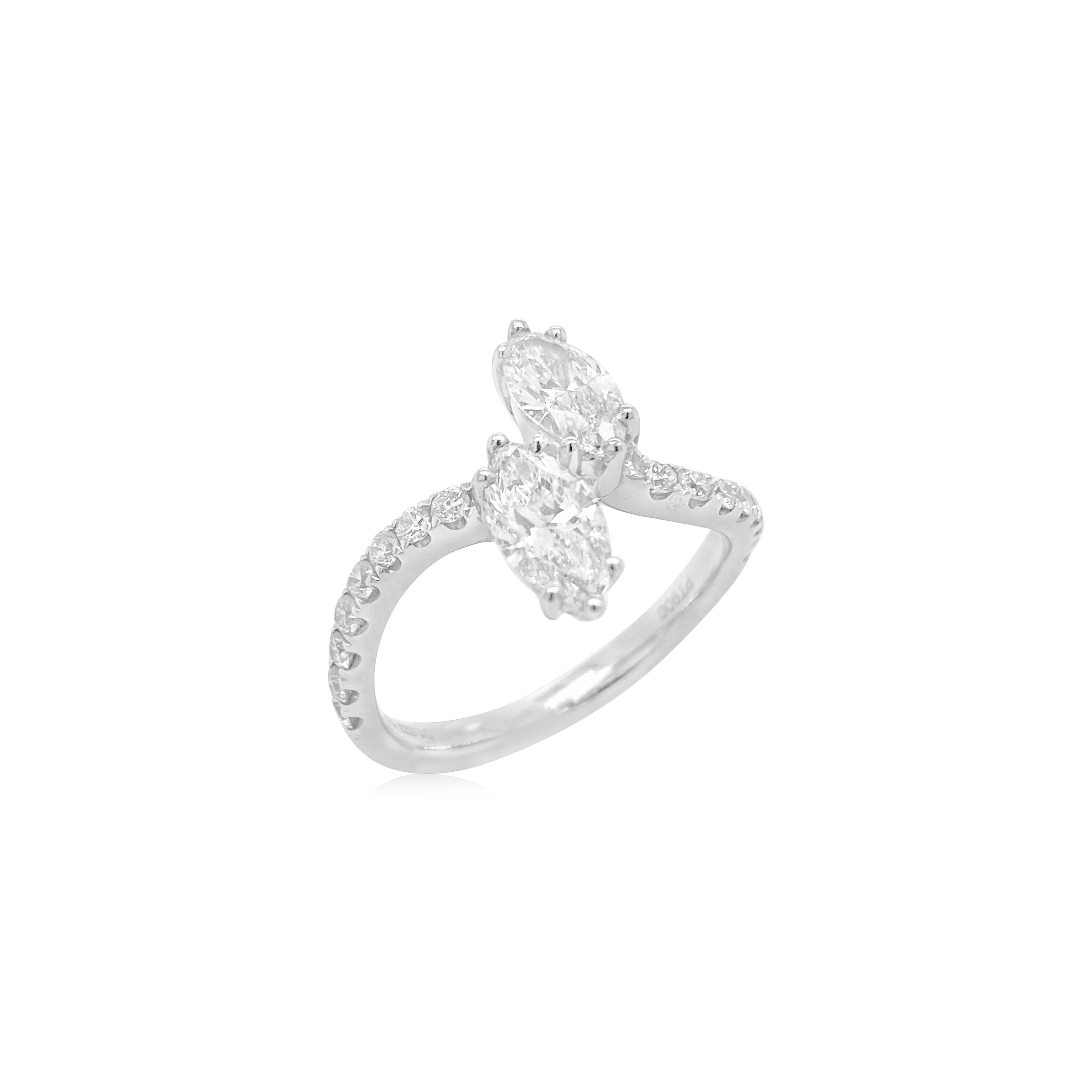 Contemporary Certified White diamond Ring with twin marquise diamonds For Sale
