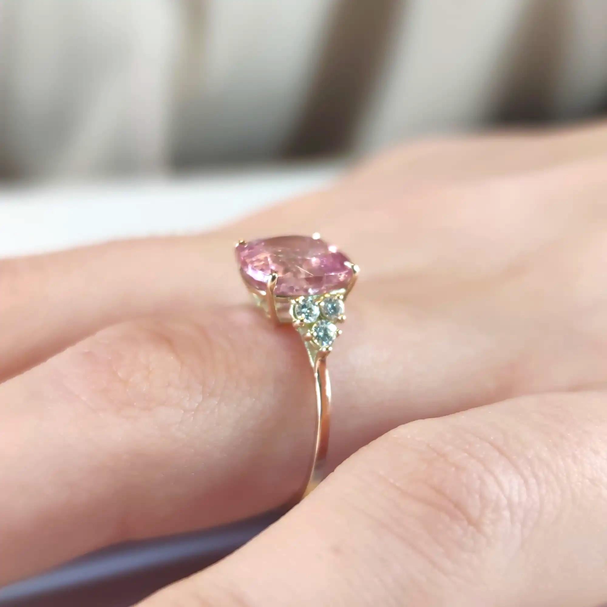 Contemporary Certified Women's 14K Gold Ring with 3.63ct Pink Tourmaline & 0.20ct Diamonds