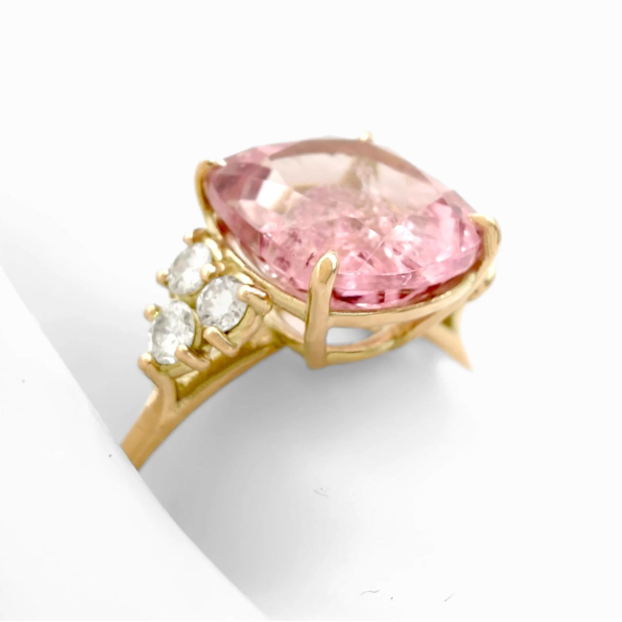 Certified Women's 14K Gold Ring with 3.63ct Pink Tourmaline & 0.20ct Diamonds In New Condition In Sant Josep de sa Talaia, IB