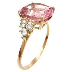 Anillo certificado de oro de 14 quilates para mujer con turmalina rosa de 3,63 ct y diamantes de 0,20 ct